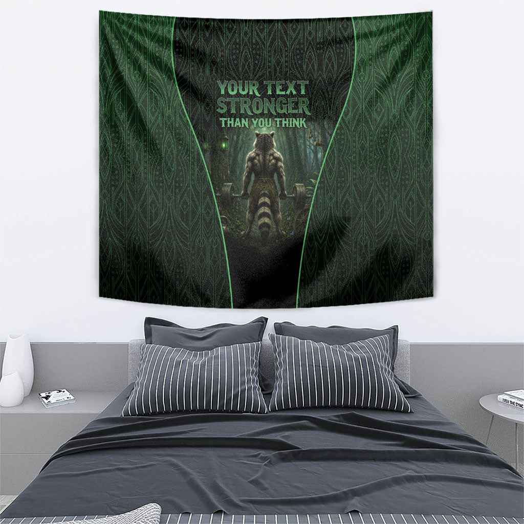 Personalized Muscular Raccoon Weightlifting Tapestry Pain For Growth Dark Fantasy Gym Graphic