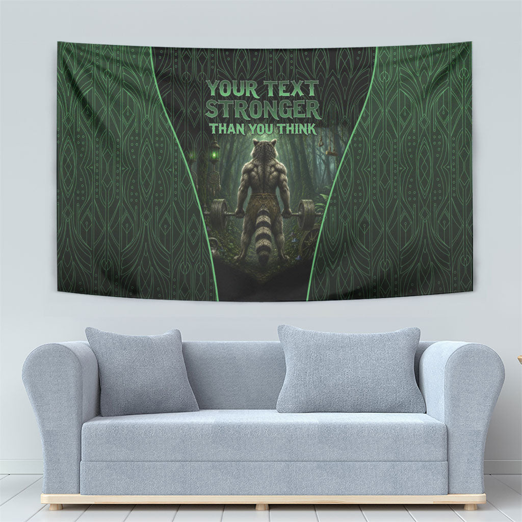 Personalized Muscular Raccoon Weightlifting Tapestry Pain For Growth Dark Fantasy Gym Graphic