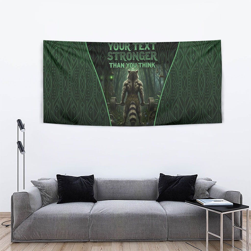 Personalized Muscular Raccoon Weightlifting Tapestry Pain For Growth Dark Fantasy Gym Graphic
