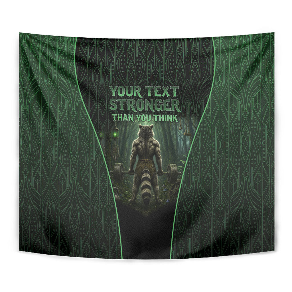Personalized Muscular Raccoon Weightlifting Tapestry Pain For Growth Dark Fantasy Gym Graphic