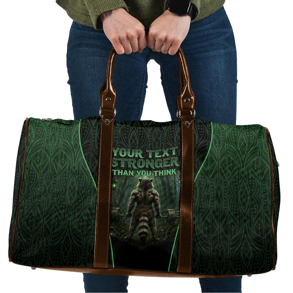 Personalized Muscular Raccoon Weightlifting Travel Bag Pain For Growth Dark Fantasy Gym Graphic