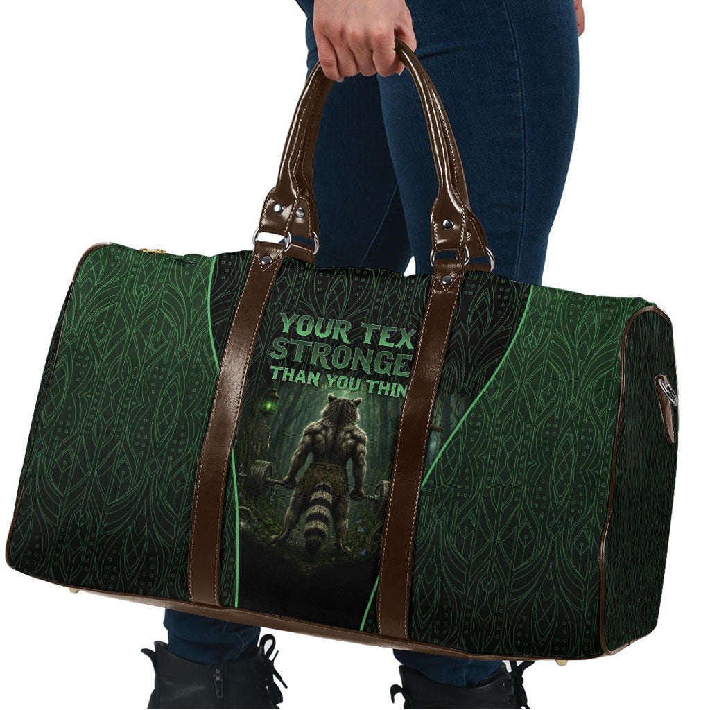 Personalized Muscular Raccoon Weightlifting Travel Bag Pain For Growth Dark Fantasy Gym Graphic