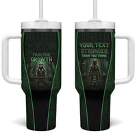 Personalized Muscular Raccoon Weightlifting Tumbler With Handle Pain For Growth Dark Fantasy Gym Graphic