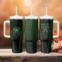 Personalized Muscular Raccoon Weightlifting Tumbler With Handle Pain For Growth Dark Fantasy Gym Graphic