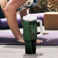 Personalized Muscular Raccoon Weightlifting Tumbler With Handle Pain For Growth Dark Fantasy Gym Graphic