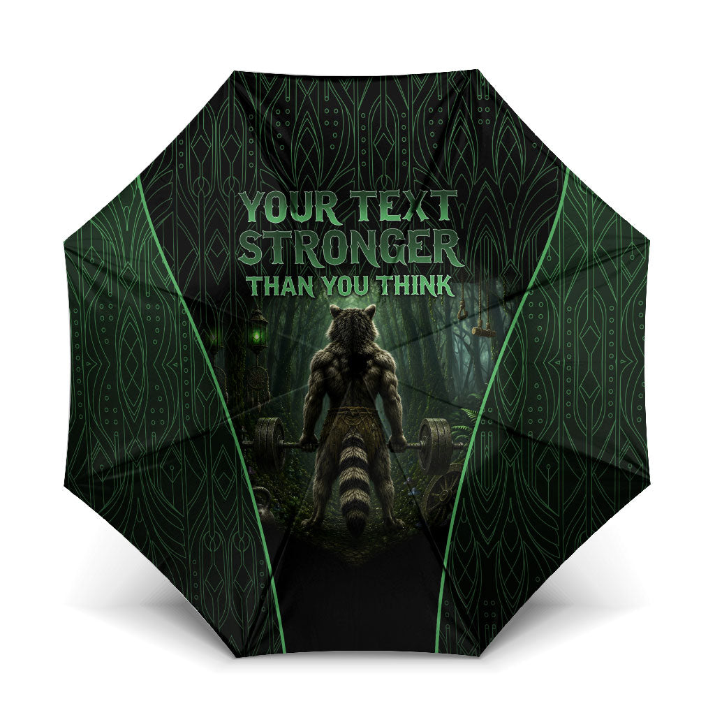 Personalized Muscular Raccoon Weightlifting Umbrella Pain For Growth Dark Fantasy Gym Graphic