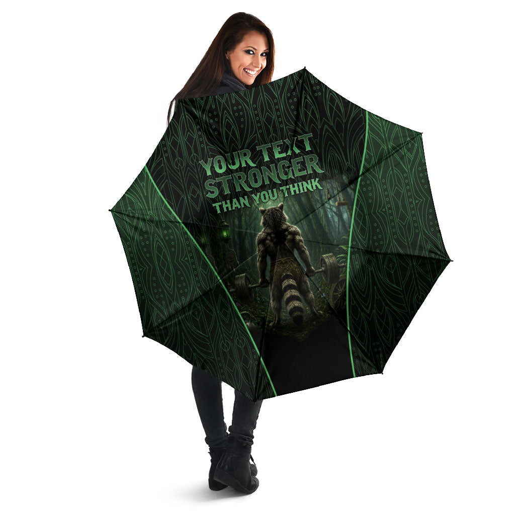 Personalized Muscular Raccoon Weightlifting Umbrella Pain For Growth Dark Fantasy Gym Graphic