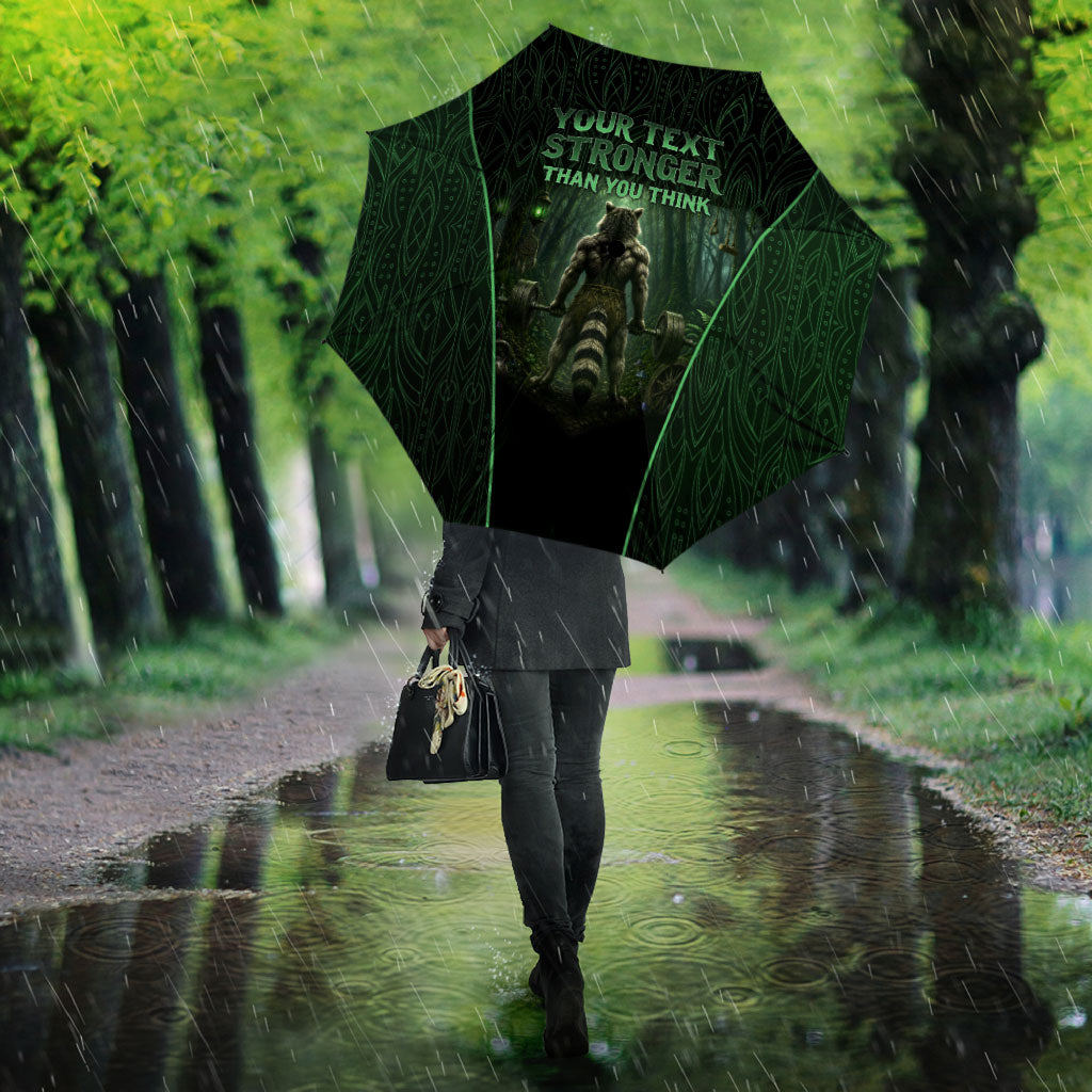 Personalized Muscular Raccoon Weightlifting Umbrella Pain For Growth Dark Fantasy Gym Graphic