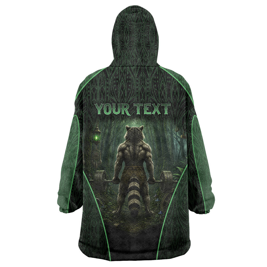 Personalized Muscular Raccoon Weightlifting Wearable Blanket Hoodie Pain For Growth Dark Fantasy Gym Graphic
