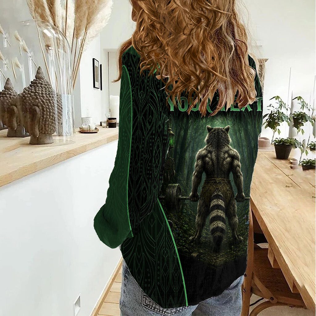 Personalized Muscular Raccoon Weightlifting Women Casual Shirt Pain For Growth Dark Fantasy Gym Graphic