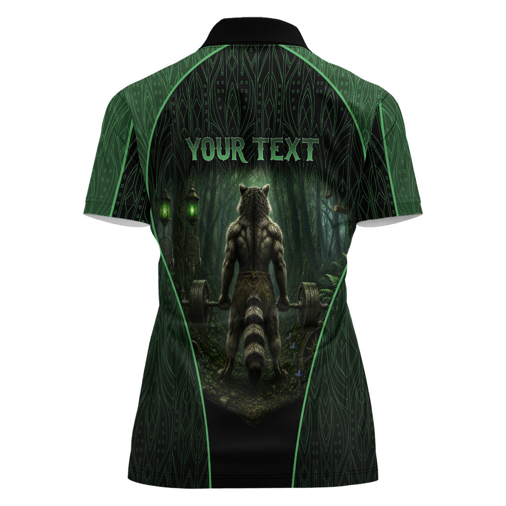 Personalized Muscular Raccoon Weightlifting Women Polo Shirt Pain For Growth Dark Fantasy Gym Graphic