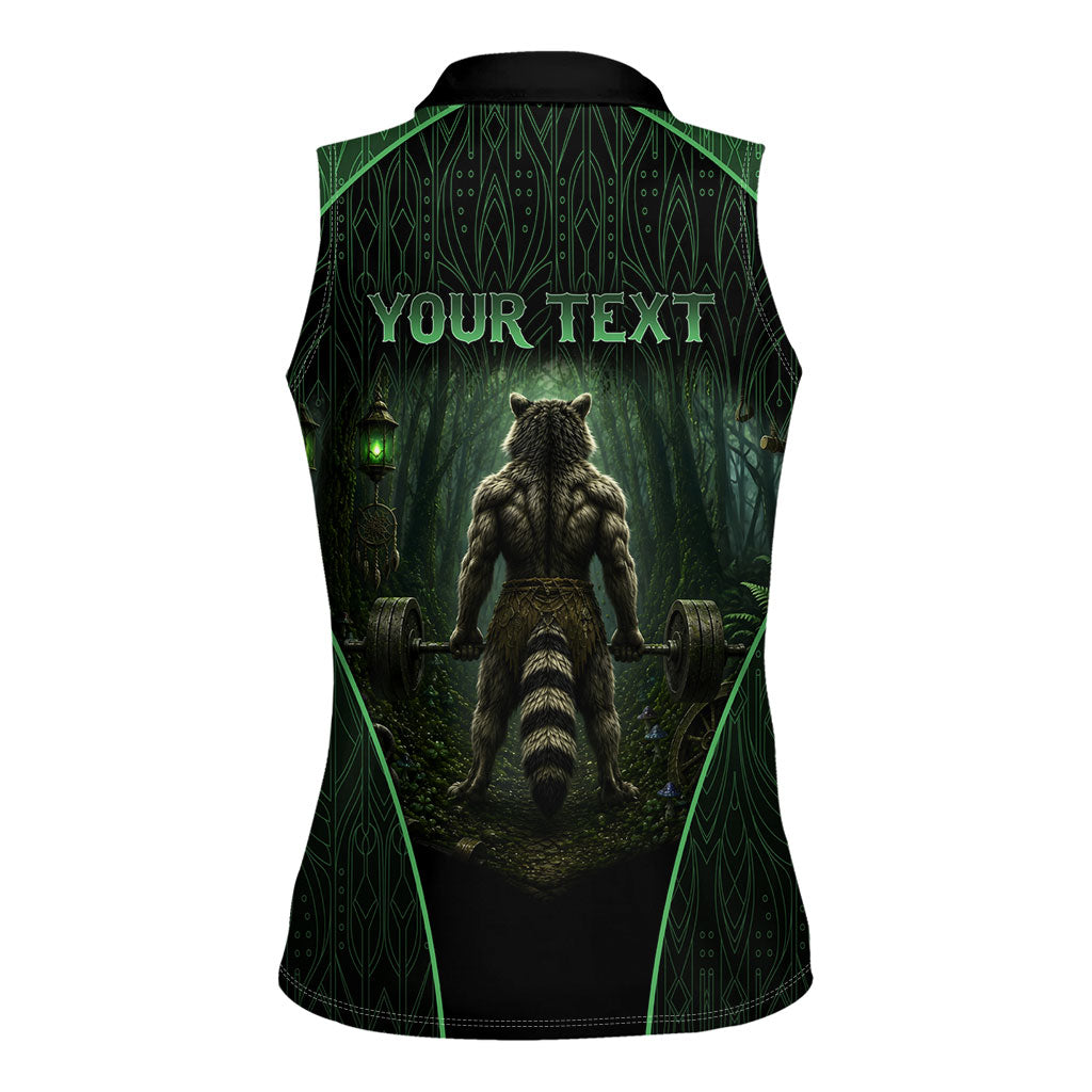 Personalized Muscular Raccoon Weightlifting Women Sleeveless Polo Shirt Pain For Growth Dark Fantasy Gym Graphic