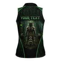 Personalized Muscular Raccoon Weightlifting Women Sleeveless Polo Shirt Pain For Growth Dark Fantasy Gym Graphic