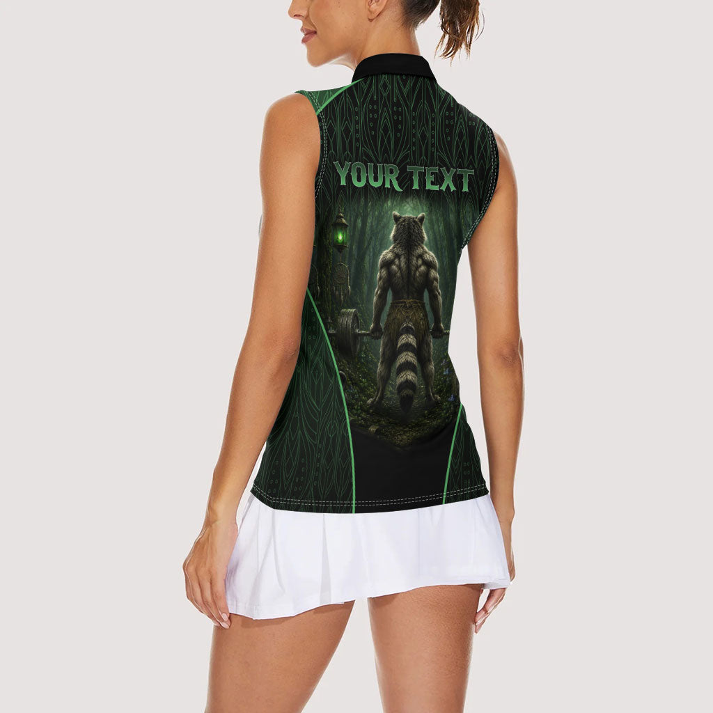 Personalized Muscular Raccoon Weightlifting Women Sleeveless Polo Shirt Pain For Growth Dark Fantasy Gym Graphic