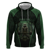 Personalized Muscular Raccoon Weightlifting Zip Hoodie Pain For Growth Dark Fantasy Gym Graphic