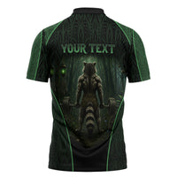 Personalized Muscular Raccoon Weightlifting Zipper Polo Shirt Pain For Growth Dark Fantasy Gym Graphic