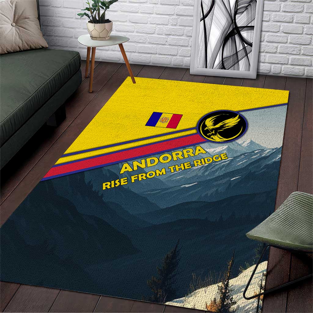 Andorra Area Rug with Mountain Ridge and Eagle Emblem Design - Wonder Print Shop