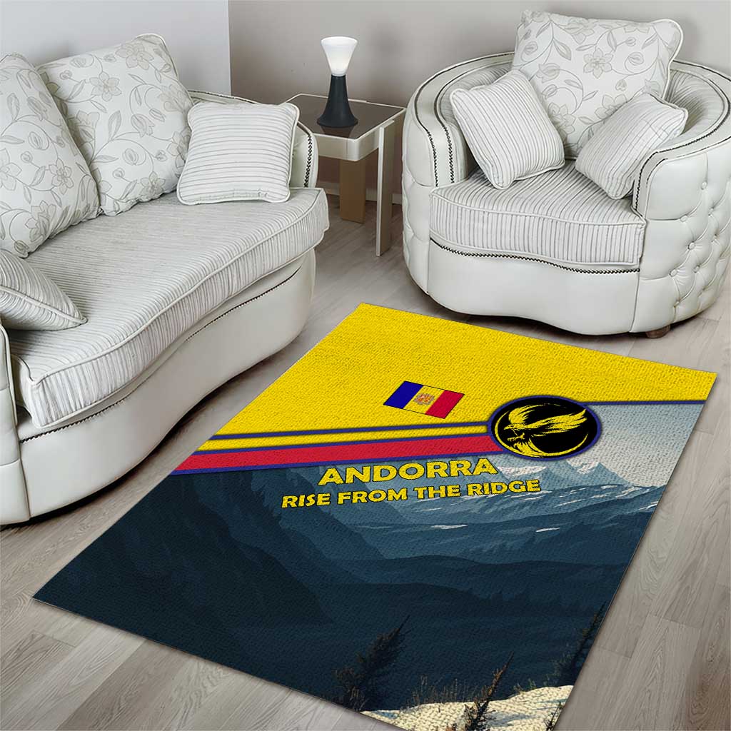 Andorra Area Rug with Mountain Ridge and Eagle Emblem Design - Wonder Print Shop