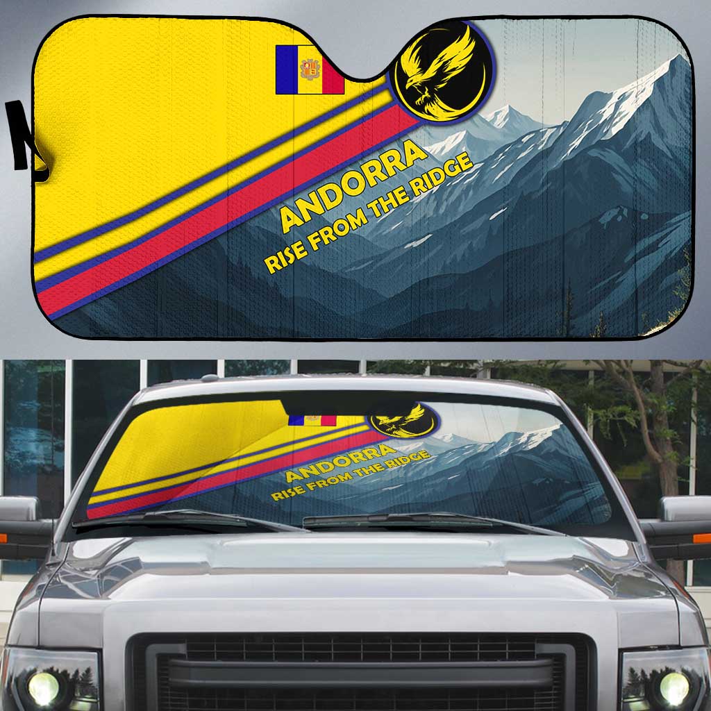 Andorra Auto Sun Shade with Mountain Ridge and Eagle Emblem Design - Wonder Print Shop