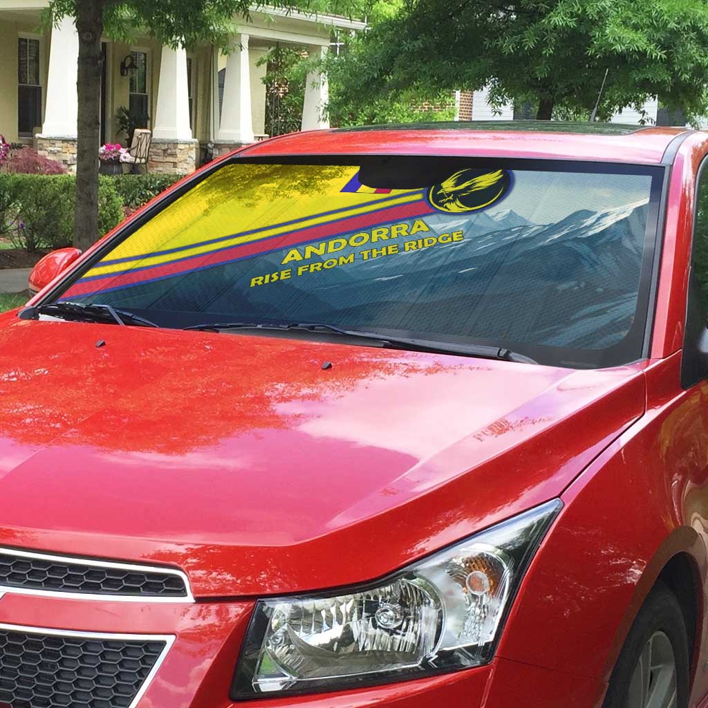 Andorra Auto Sun Shade with Mountain Ridge and Eagle Emblem Design - Wonder Print Shop