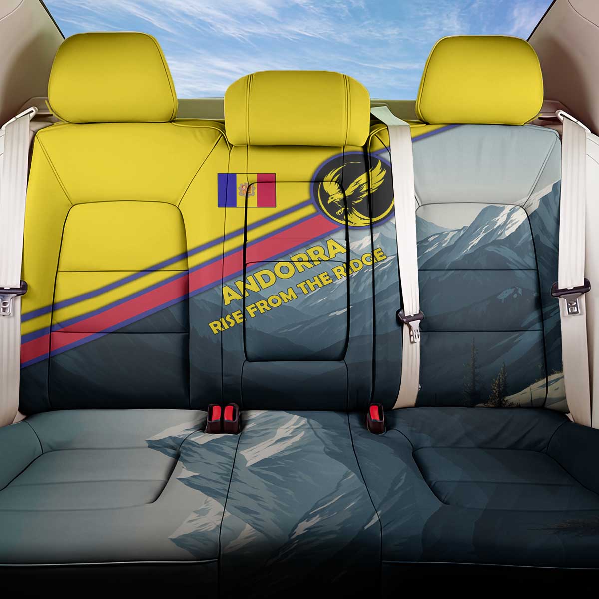Andorra Back Car Seat Cover with Mountain Ridge and Eagle Emblem Design - Wonder Print Shop
