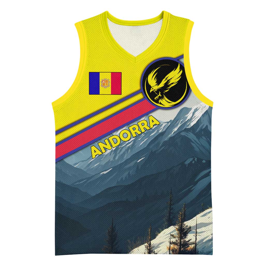 Andorra Basketball Jersey with Mountain Ridge and Eagle Emblem Design - Wonder Print Shop