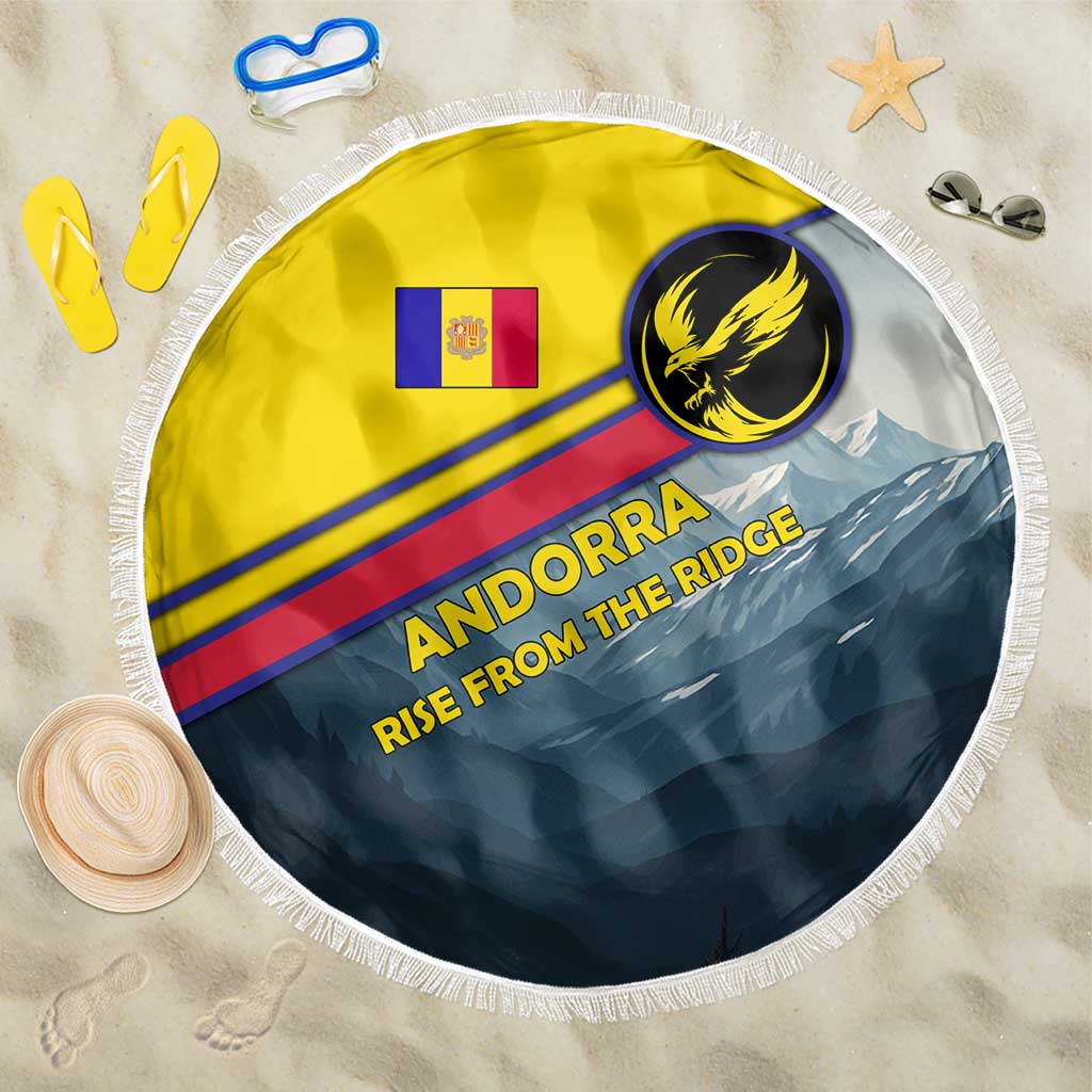 Andorra Beach Blanket with Mountain Ridge and Eagle Emblem Design - Wonder Print Shop