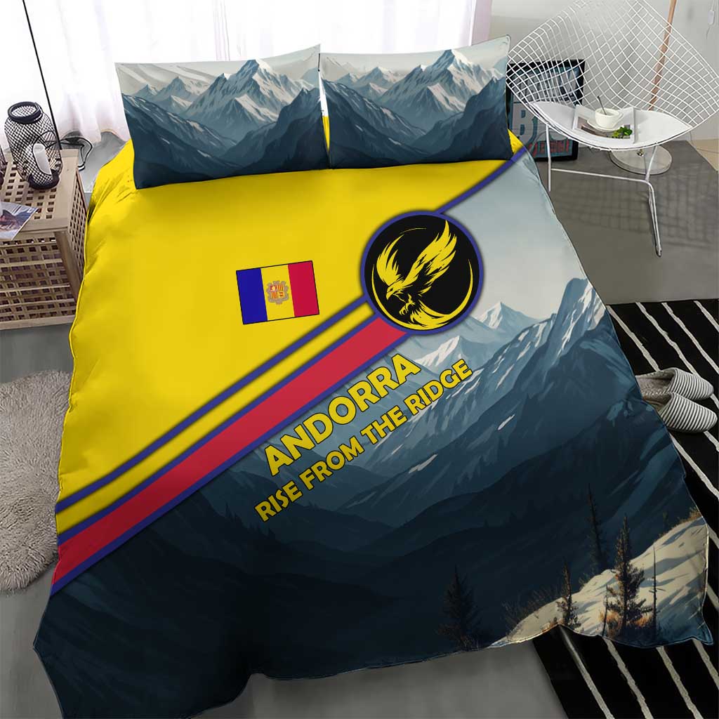Andorra Bedding Set with Mountain Ridge and Eagle Emblem Design - Wonder Print Shop