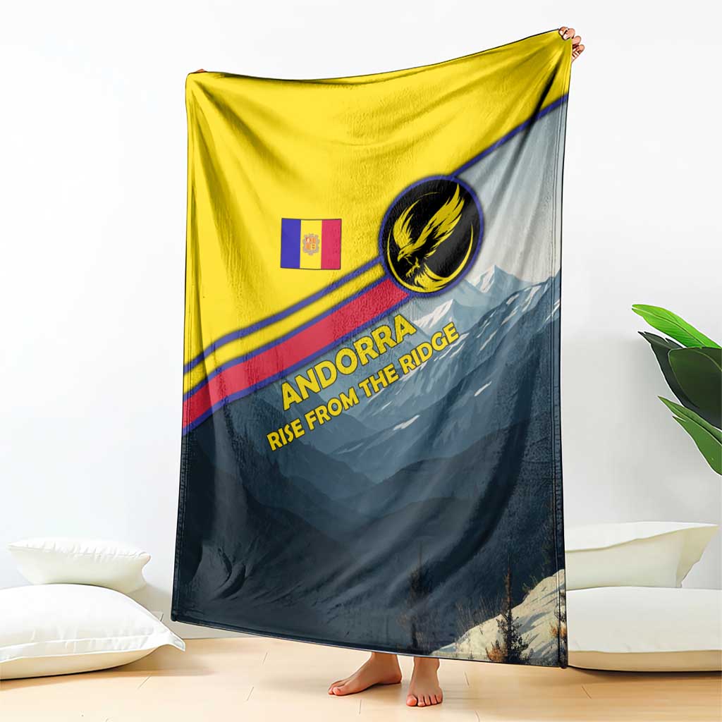 Andorra Blanket with Mountain Ridge and Eagle Emblem Design - Wonder Print Shop