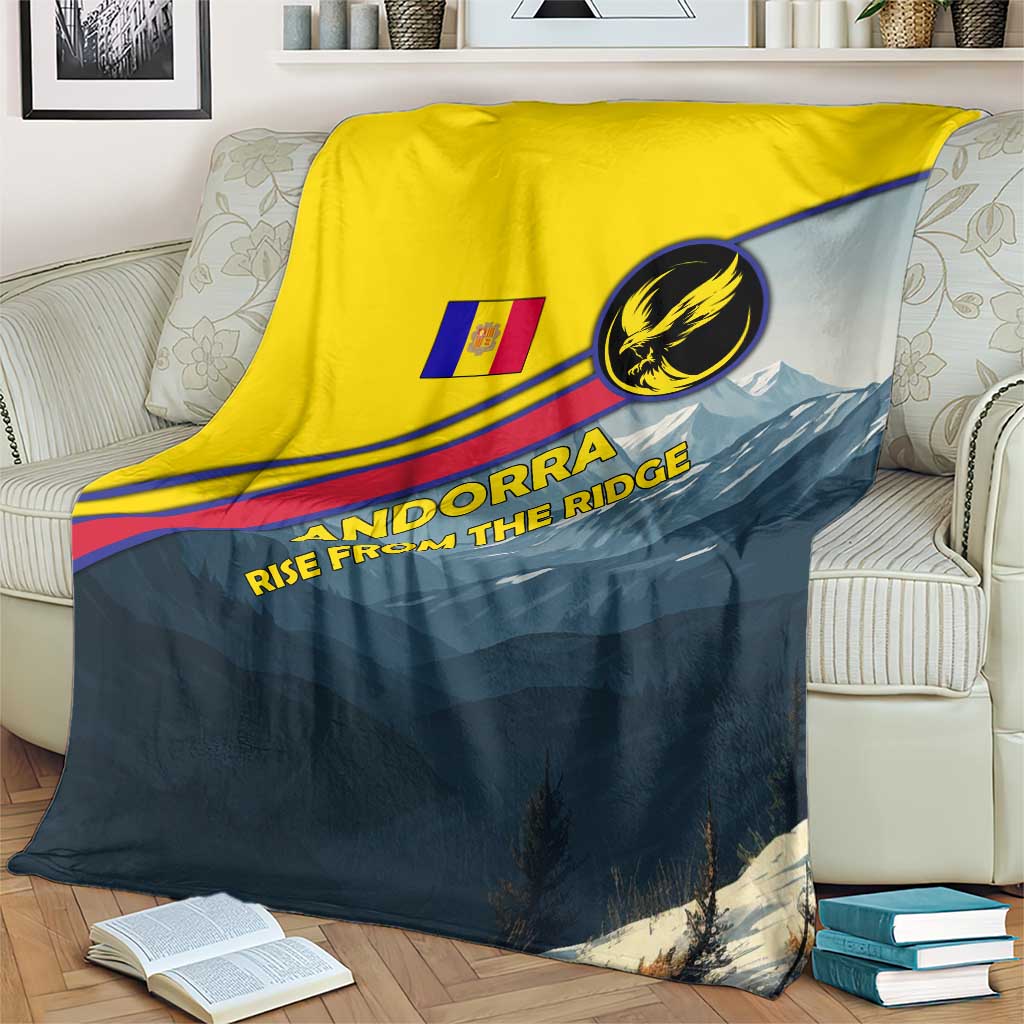Andorra Blanket with Mountain Ridge and Eagle Emblem Design - Wonder Print Shop