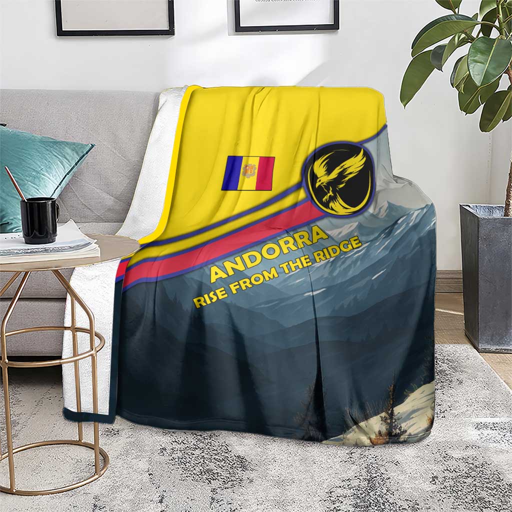 Andorra Blanket with Mountain Ridge and Eagle Emblem Design - Wonder Print Shop