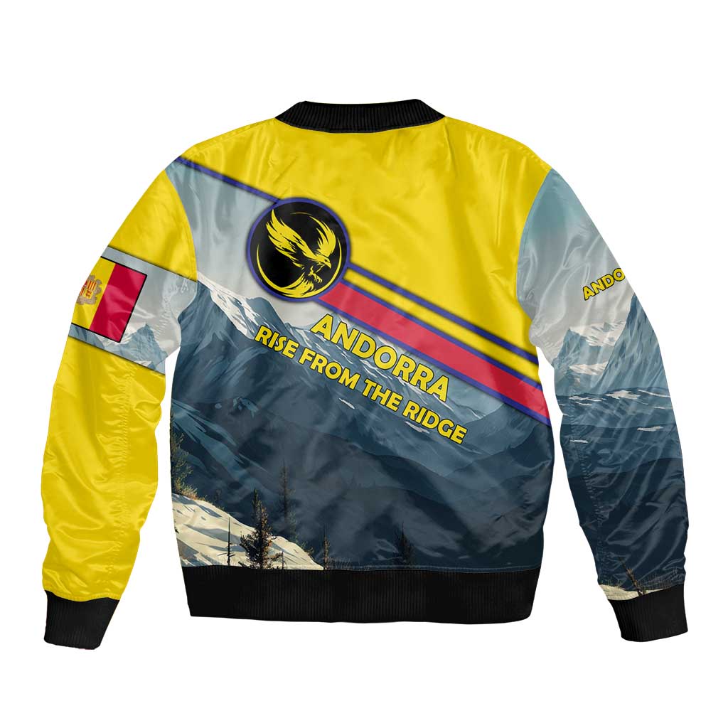 Andorra Bomber Jacket with Mountain Ridge and Eagle Emblem Design - Wonder Print Shop