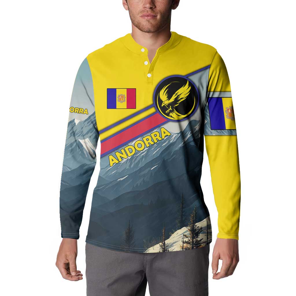 Andorra Button Sweatshirt with Mountain Ridge and Eagle Emblem Design - Wonder Print Shop