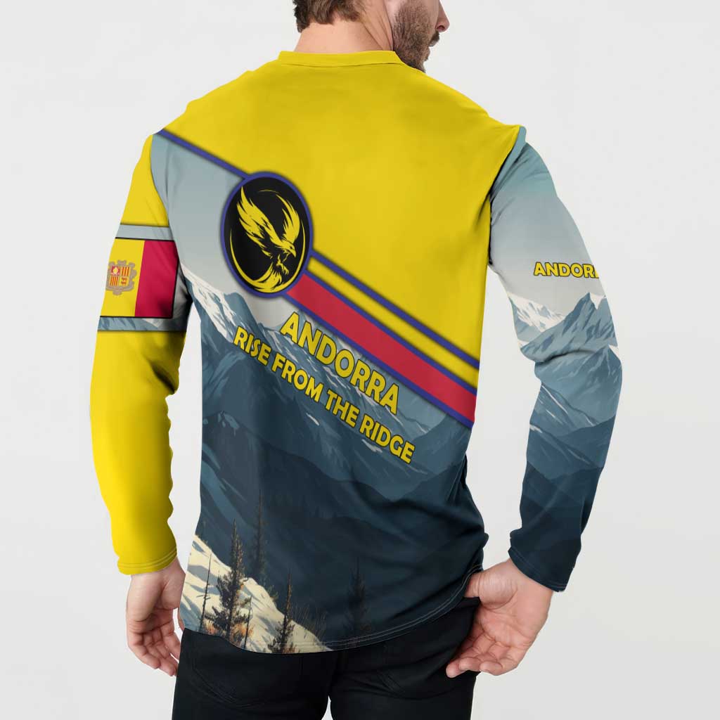 Andorra Button Sweatshirt with Mountain Ridge and Eagle Emblem Design - Wonder Print Shop