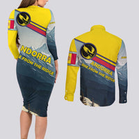 Andorra Couples Matching Long Sleeve Bodycon Dress and Long Sleeve Button Shirt with Mountain Ridge and Eagle Emblem Design - Wonder Print Shop