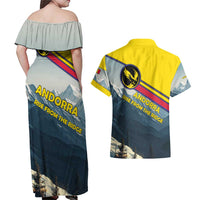 Andorra Couples Matching Off Shoulder Maxi Dress and Hawaiian Shirt with Mountain Ridge and Eagle Emblem Design - Wonder Print Shop