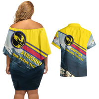 Andorra Couples Matching Off Shoulder Short Dress and Hawaiian Shirt with Mountain Ridge and Eagle Emblem Design - Wonder Print Shop