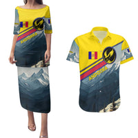 Andorra Couples Matching Puletasi and Hawaiian Shirt with Mountain Ridge and Eagle Emblem Design - Wonder Print Shop