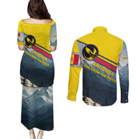 Andorra Couples Matching Puletasi and Long Sleeve Button Shirt with Mountain Ridge and Eagle Emblem Design - Wonder Print Shop