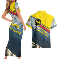 Andorra Couples Matching Short Sleeve Bodycon Dress and Hawaiian Shirt with Mountain Ridge and Eagle Emblem Design - Wonder Print Shop