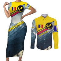 Andorra Couples Matching Short Sleeve Bodycon Dress and Long Sleeve Button Shirt with Mountain Ridge and Eagle Emblem Design - Wonder Print Shop