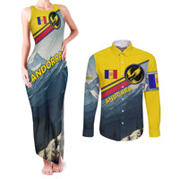 Andorra Couples Matching Tank Maxi Dress and Long Sleeve Button Shirt with Mountain Ridge and Eagle Emblem Design - Wonder Print Shop
