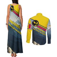 Andorra Couples Matching Tank Maxi Dress and Long Sleeve Button Shirt with Mountain Ridge and Eagle Emblem Design - Wonder Print Shop
