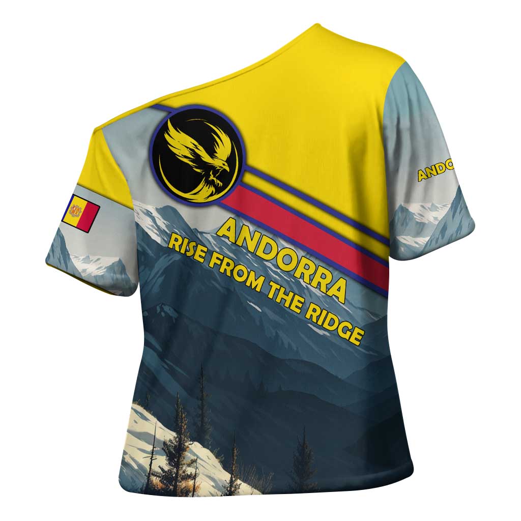 Andorra Cross Shoulder Shirt with Mountain Ridge and Eagle Emblem Design - Wonder Print Shop