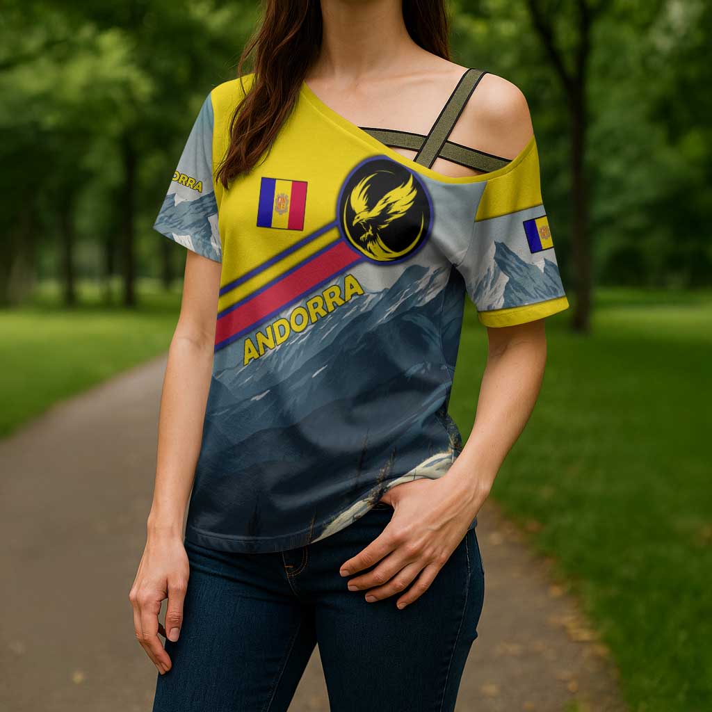 Andorra Cross Shoulder Shirt with Mountain Ridge and Eagle Emblem Design - Wonder Print Shop