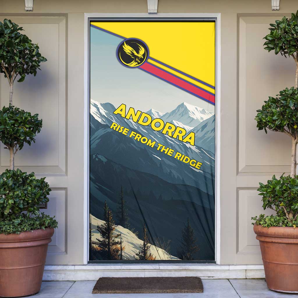 Andorra Door Cover with Mountain Ridge and Eagle Emblem Design - Wonder Print Shop