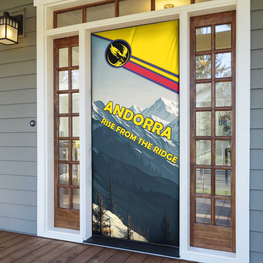 Andorra Door Cover with Mountain Ridge and Eagle Emblem Design - Wonder Print Shop