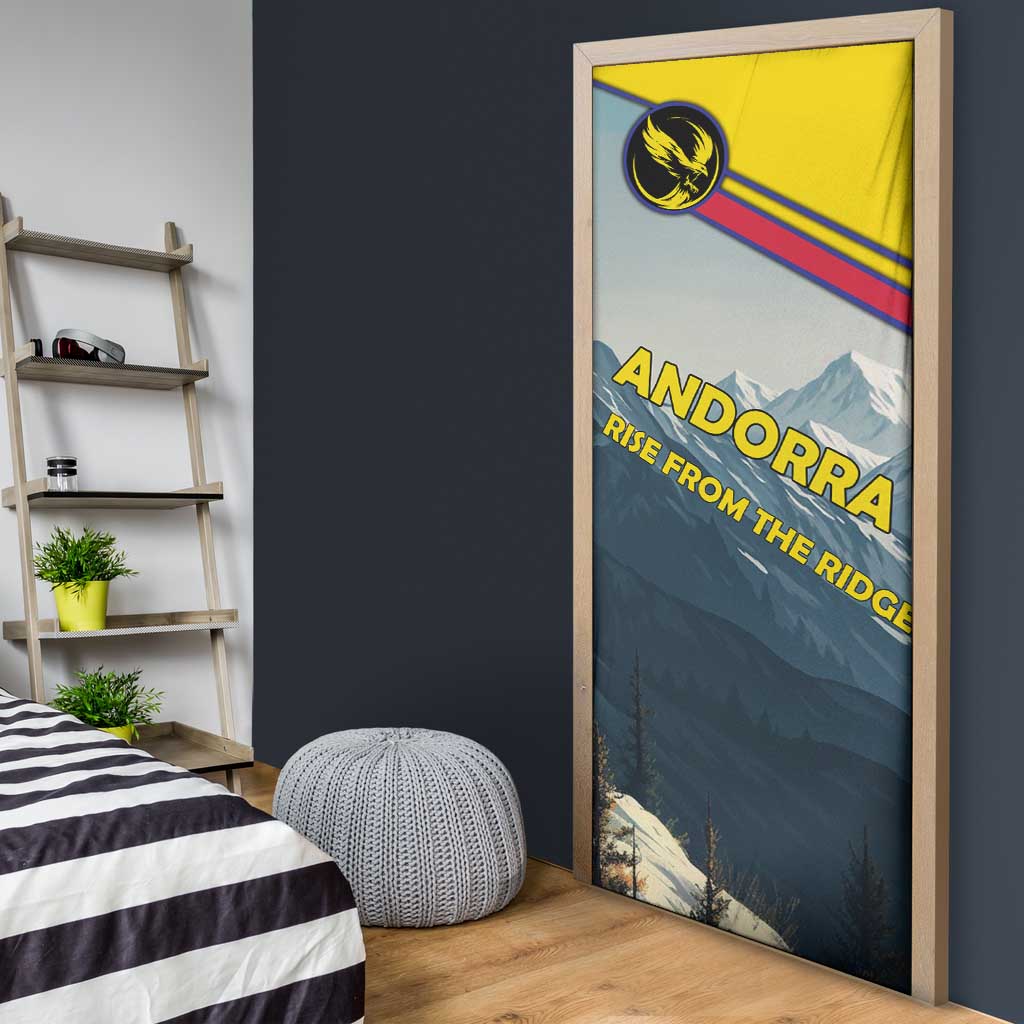 Andorra Door Cover with Mountain Ridge and Eagle Emblem Design - Wonder Print Shop