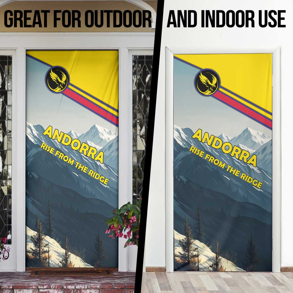 Andorra Door Cover with Mountain Ridge and Eagle Emblem Design - Wonder Print Shop