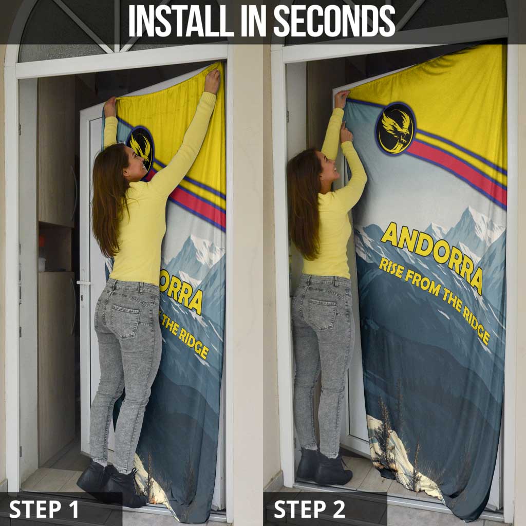 Andorra Door Cover with Mountain Ridge and Eagle Emblem Design - Wonder Print Shop